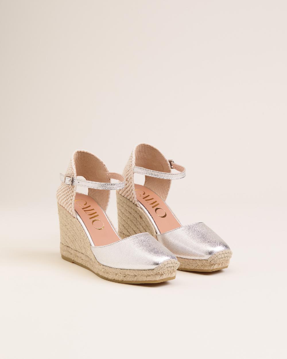 Gaimo Espadrilles Yosie7 SilverAlpargatas De Cuña En Piel Grabada Con Punta Cuadrada