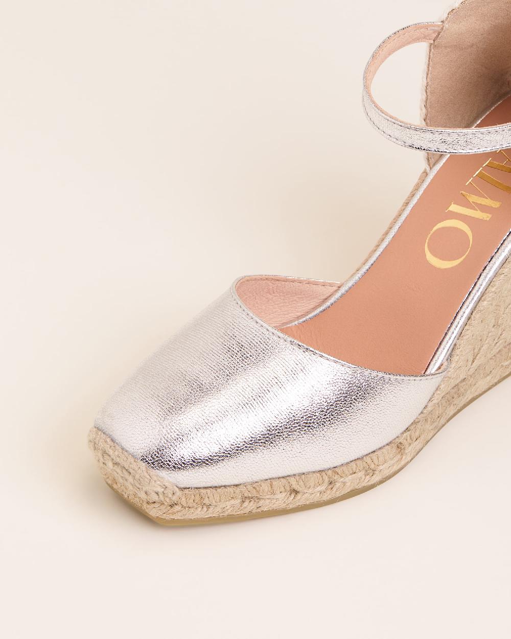 Gaimo Espadrilles Yosie7 SilverAlpargatas De Cuña En Piel Grabada Con Punta Cuadrada