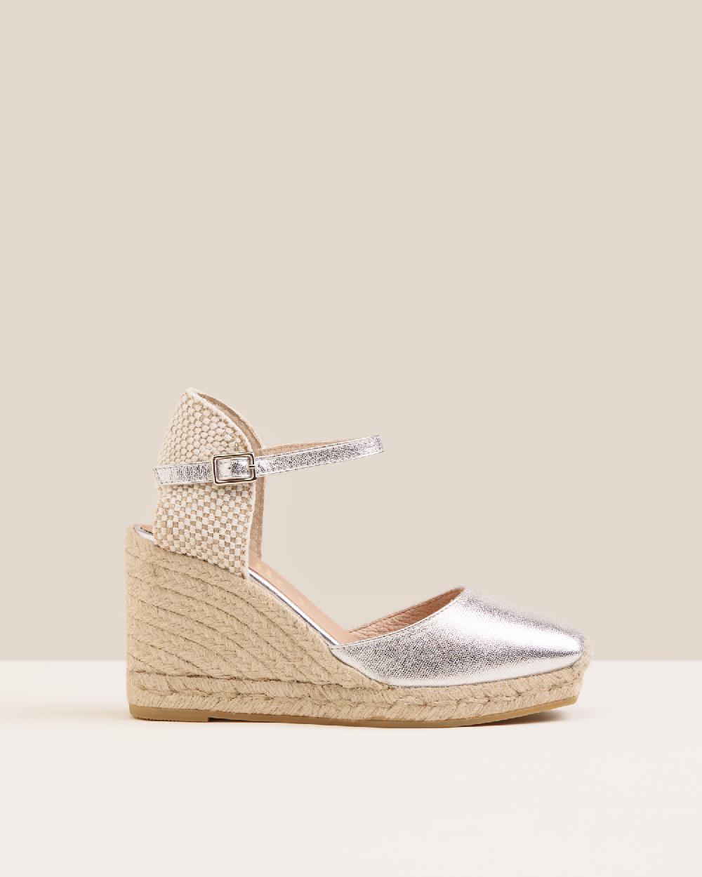 Gaimo espadrilles Yosie7 SilverAlpargatas de cuña en piel grabada con punta cuadrada