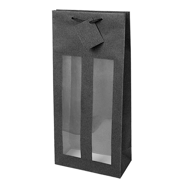 Garcia de pou 10 U. BOLSAS PORTA 2 BOTELLAS CON VENTANA 175 G/M2 18+8 8x38 CM NEGRO KRAFT (1 UNID.)