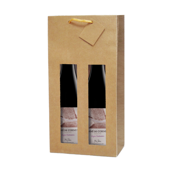 Garcia de pou 10 U. BOLSAS PORTA 2 BOTELLAS CON VENTANA 175 G/M2 18+8 8x38 CM NATURAL KRAFT (10 UNID.)