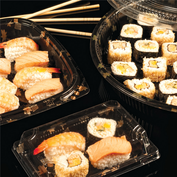 Garcia De Pou 120 U. RECIPIENTES + TAPAS PARA SUSHI 27x27x4 5 CM NEGRO PS (120 UNID.)