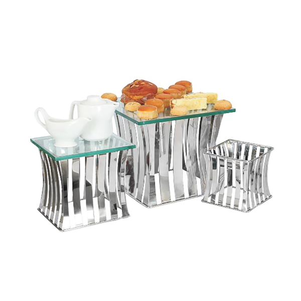Garcia de pou 3 U. EXPOSITOR BUFET 16/22/26 CM PLATEADO INOX (1 UNID.)