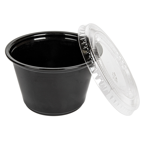 Garcia De Pou 50 TARRINAS PEQUEÑAS + 50 TAPAS 120 ML Ø7 4x4 6 CM NEGRO PP (24 UNID.)
