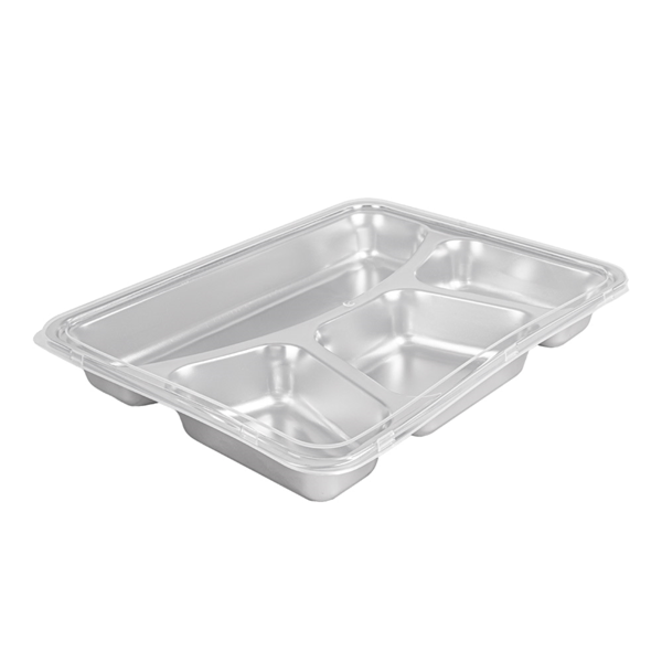 Garcia de pou BANDEJA CON 4 COMPARTIMENTOS + TAPA 'ARTINOX' 28x22x4 CM PLATEADO INOX (6 UNID.)