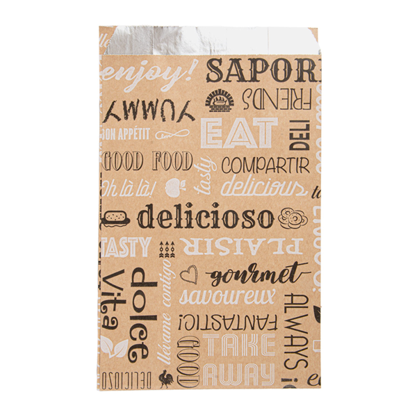 Garcia de pou BOLSAS ANTIGRASA PARA BURGER 'PAROLE' 40+20 G/M2 14+7x22 CM MARRÓN KRAFT + ALUMINIO (500 UNID.)