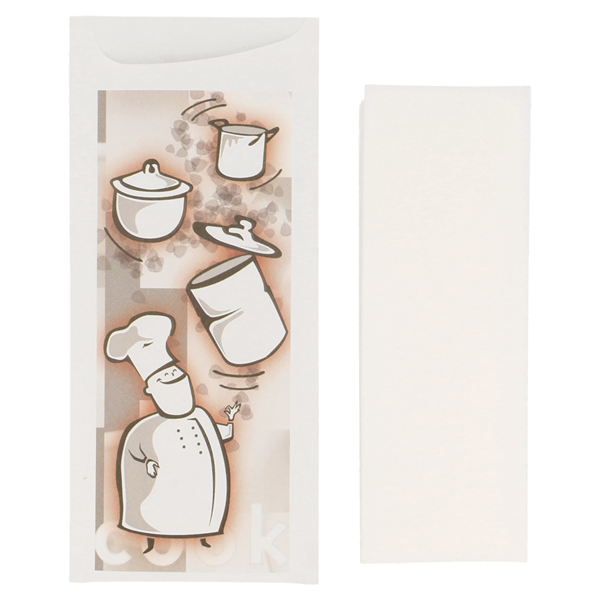 Garcia De Pou BOLSAS CUBIERTOS + SERVILLETA "BUEN PROVECHO" 'JUST IN TIME' 90 + 10PE G/M2 8 5x19 5 CM BLANCO AIRLAID (250 UNID.)