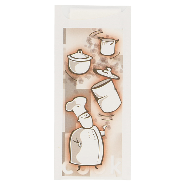 Garcia de pou BOLSAS CUBIERTOS + SERVILLETA "BUEN PROVECHO" 'JUST IN TIME' 90 + 10PE G/M2 8 5x19 5 CM BLANCO AIRLAID (250 UNID.)