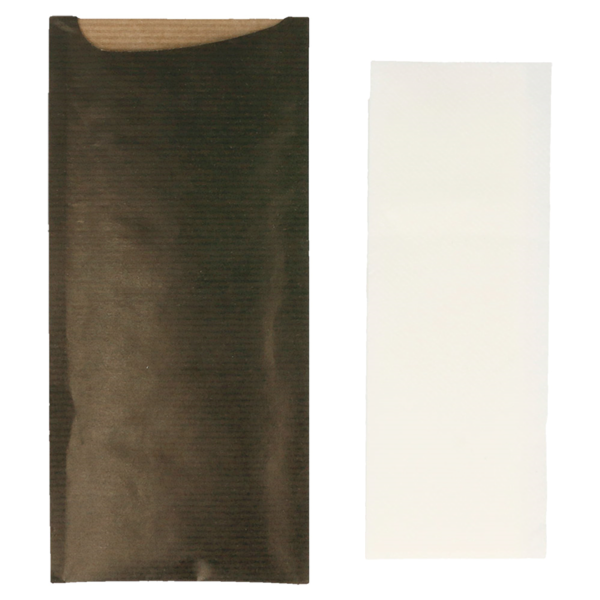 Garcia De Pou BOLSAS CUBIERTOS + SERVILLETA 'JUST IN TIME' 80 + 10 PE G/M2 8 5x19 5 CM NEGRO KRAFT VERJURADO (250 UNID.)