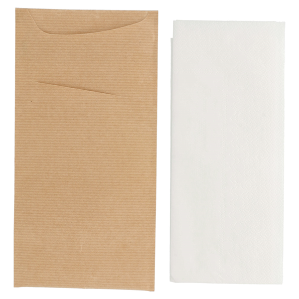 Garcia De Pou BOLSAS CUBIERTOS + SERVILLETA 'JUST IN TIME' 80 + 10 PE G/M2 11 2x22 5 CM NATURAL KRAFT VERJURADO (400 UNID.)