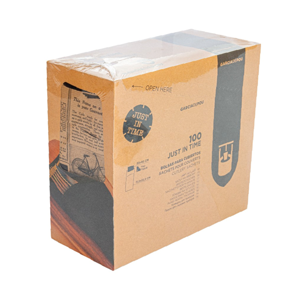 Garcia De Pou BOLSAS CUBIERTOS + SERVILLETA 'JUST IN TIME' 80 + 10 PE G/M2 11 2x22 5 CM NATURAL KRAFT VERJURADO (400 UNID.)