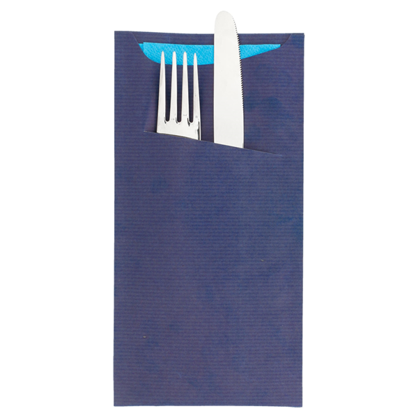 Garcia De Pou BOLSAS CUBIERTOS + SERVILLETA 'JUST IN TIME' 80 + 10 PE G/M2 11 2x22 5 CM AZUL KRAFT VERJURADO (400 UNID.)