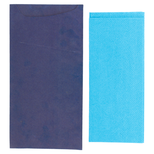 Garcia De Pou BOLSAS CUBIERTOS + SERVILLETA 'JUST IN TIME' 80 + 10 PE G/M2 11 2x22 5 CM AZUL KRAFT VERJURADO (400 UNID.)