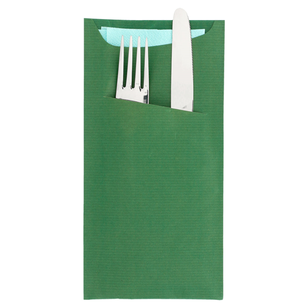 Garcia De Pou BOLSAS CUBIERTOS + SERVILLETA 'JUST IN TIME' 80 + 10 PE G/M2 11 2x22 5 CM VERDE KRAFT VERJURADO (400 UNID.)