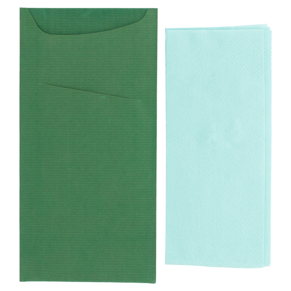Garcia De Pou BOLSAS CUBIERTOS + SERVILLETA 'JUST IN TIME' 80 + 10 PE G/M2 11 2x22 5 CM VERDE KRAFT VERJURADO (400 UNID.)