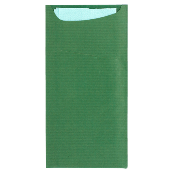 Garcia de pou BOLSAS CUBIERTOS + SERVILLETA 'JUST IN TIME' 80 + 10 PE G/M2 11 2x22 5 CM VERDE KRAFT VERJURADO (400 UNID.)