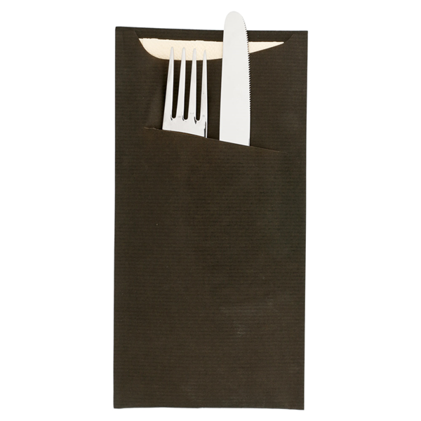 Garcia De Pou BOLSAS CUBIERTOS + SERVILLETA 'JUST IN TIME' 80 + 10 PE G/M2 11 2x22 5 CM NEGRO KRAFT VERJURADO (400 UNID.)