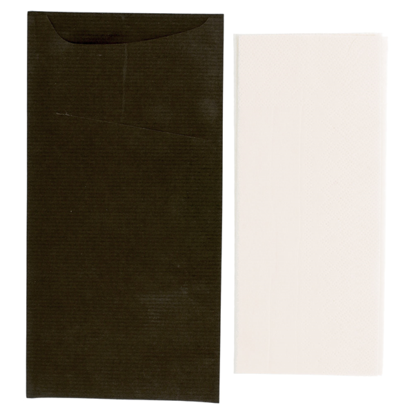 Garcia De Pou BOLSAS CUBIERTOS + SERVILLETA 'JUST IN TIME' 80 + 10 PE G/M2 11 2x22 5 CM NEGRO KRAFT VERJURADO (400 UNID.)