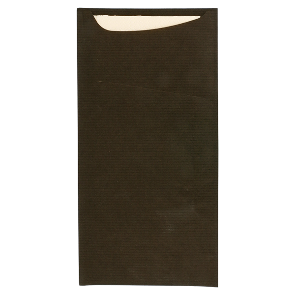Garcia de pou BOLSAS CUBIERTOS + SERVILLETA 'JUST IN TIME' 80 + 10 PE G/M2 11 2x22 5 CM NEGRO KRAFT VERJURADO (400 UNID.)