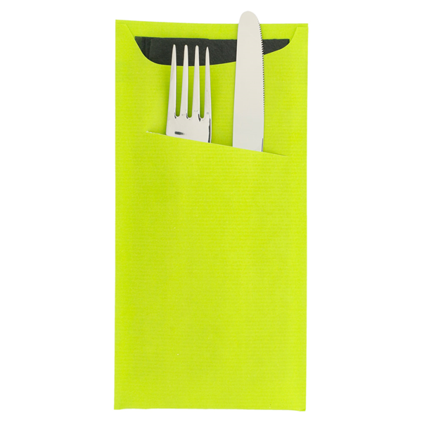 Garcia De Pou BOLSAS CUBIERTOS + SERVILLETA 'JUST IN TIME' 90 + 10 PE G/M2 11 2x22 5 CM VERDE ANÍS CELULOSA (400 UNID.)
