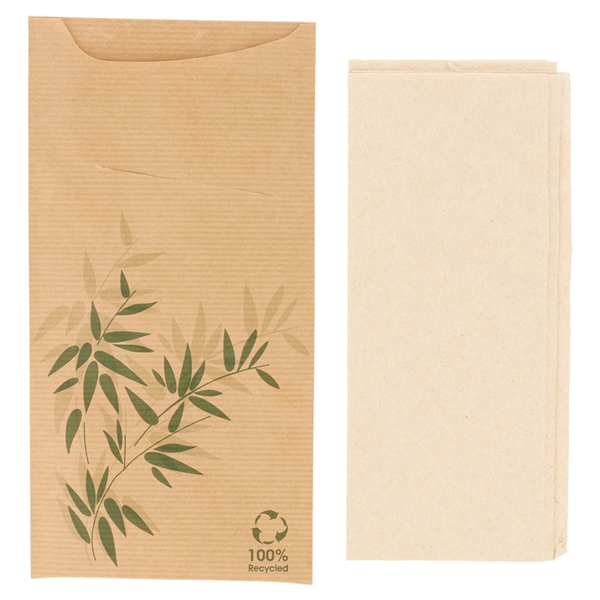 Garcia De Pou BOLSAS CUBIERTOS + SERVILLETA 'JUST IN TIME - FEEL GREEN' 80 + 10PE G/M2 11 2x22 5 CM NATURAL KRAFT VERJURADO (400 UNID.)