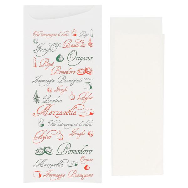 Garcia De Pou BOLSAS CUBIERTOS + SERVILLETA 'JUST IN TIME - PIZZA' 90 + 10 PE G/M2 8 5x19 5 CM BLANCO AIRLAID (250 UNID.)