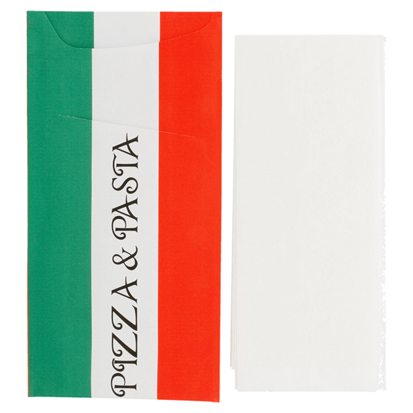 Garcia De Pou BOLSAS CUBIERTOS + SERVILLETA 'JUST IN TIME - PIZZA & PASTA' 90 + 10 PE G/M2 11 2x22 5 CM BLANCO CELULOSA (400 UNID.)