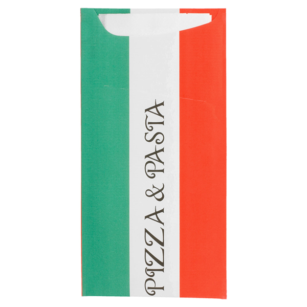 Garcia de pou BOLSAS CUBIERTOS + SERVILLETA 'JUST IN TIME - PIZZA & PASTA' 90 + 10 PE G/M2 11 2x22 5 CM BLANCO CELULOSA (400 UNID.)