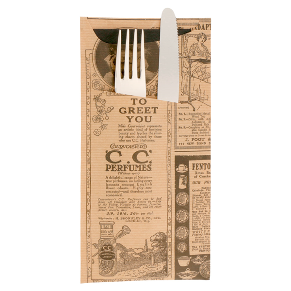 Garcia De Pou BOLSAS CUBIERTOS + SERVILLETA 'JUST IN TIME - TIMES' 80 + 10 PE G/M2 11 2x22 5 CM NATURAL KRAFT VERJURADO (400 UNID.)