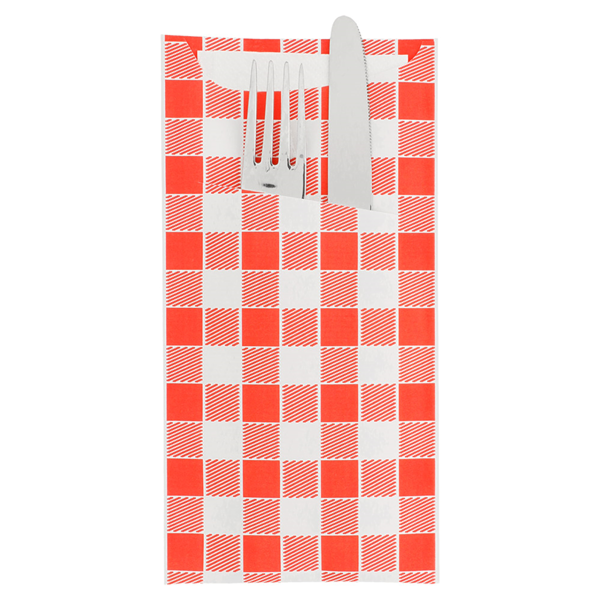 Garcia De Pou BOLSAS CUBIERTOS + SERVILLETA 'JUST IN TIME - VICHY' 90 + 10 PE G/M2 11 2x22 5 CM BLANCO CELULOSA (400 UNID.)