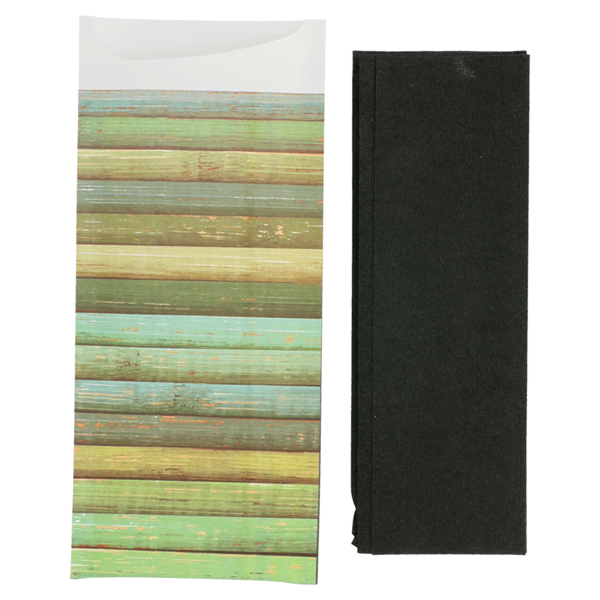 Garcia De Pou BOLSAS CUBIERTOS + SERVILLETA 'JUST IN TIME - WOOD' 90 + 10 PE G/M2 8 5x19 5 CM NEGRO AIRLAID (250 UNID.)
