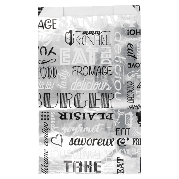 Garcia De Pou BOLSAS PARA BURGER 'PAROLE' 35+20 G/M2 14+7x22 CM PLATEADO PERGAMINO + ALUMINIO (500 UNID.)