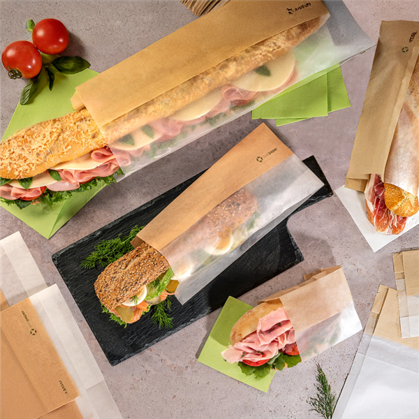 Garcia De Pou BOLSAS PARA SÁNDWICHES CON VENTANA ECO 'CORNER WINDOW' 38 G/M2 12+6x23 CM NATURAL PERG. ANTIGRASAS (250 UNID.)