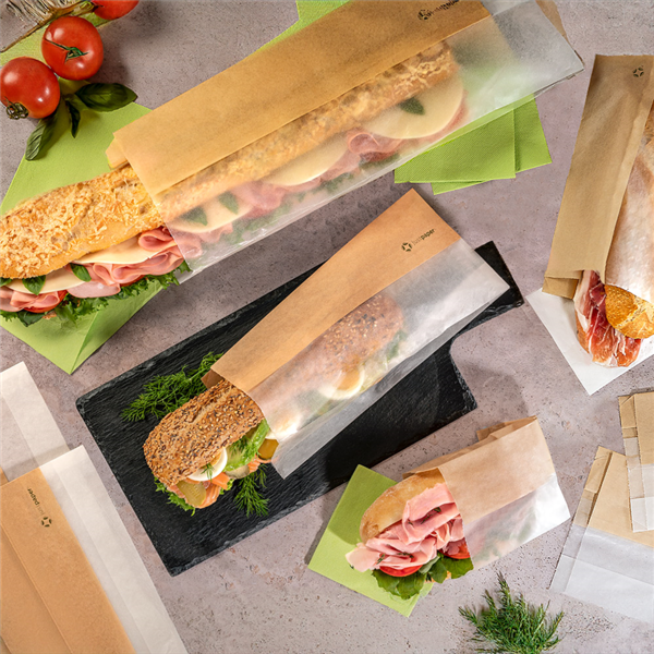 Garcia De Pou BOLSAS PARA SÁNDWICHES CON VENTANA ECO 'CORNER WINDOW' 38 G/M2 9+5 5x38 CM NATURAL PERG. ANTIGRASAS (250 UNID.)