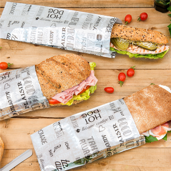 Garcia De Pou BOLSAS PARA SÁNDWICHES 'PAROLE' 35+20 G/M2 12+4x26 CM PLATEADO PERGAMINO + ALUMINIO (500 UNID.)