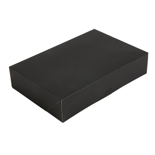 Garcia de pou CAJAS CATERING PLANA 'THEPACK' 250 G/M2 19x28x6 CM NEGRO CARTÓN ONDULADO NANO-MICRO (100 UNID.)