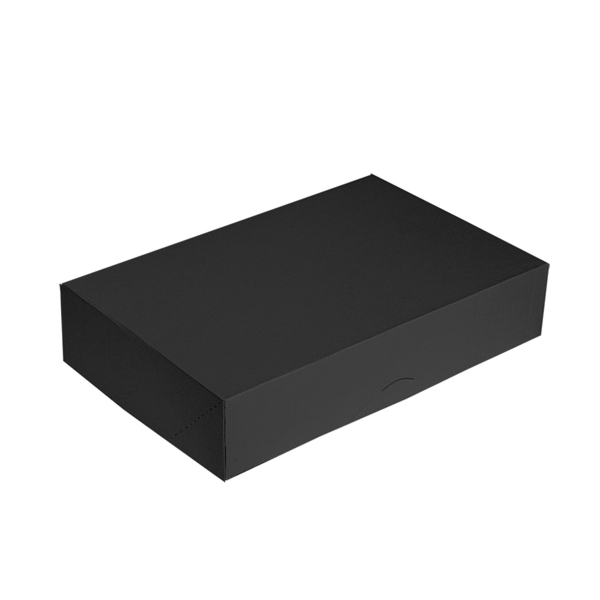 Garcia de pou CAJAS CATERING PLANA 'THEPACK' 250 G/M2 25x34x6 CM NEGRO CARTÓN ONDULADO NANO-MICRO (100 UNID.)