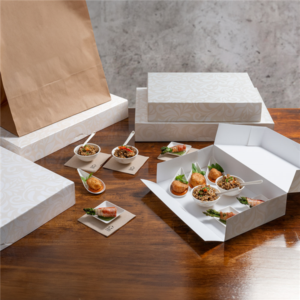 Garcia De Pou CAJAS CATERING PLANA 'THEPACK DAMASCO' 310 G/M2 46x35x6 CM BLANCO CARTÓN ONDULADO NANO-MICRO (100 UNID.)