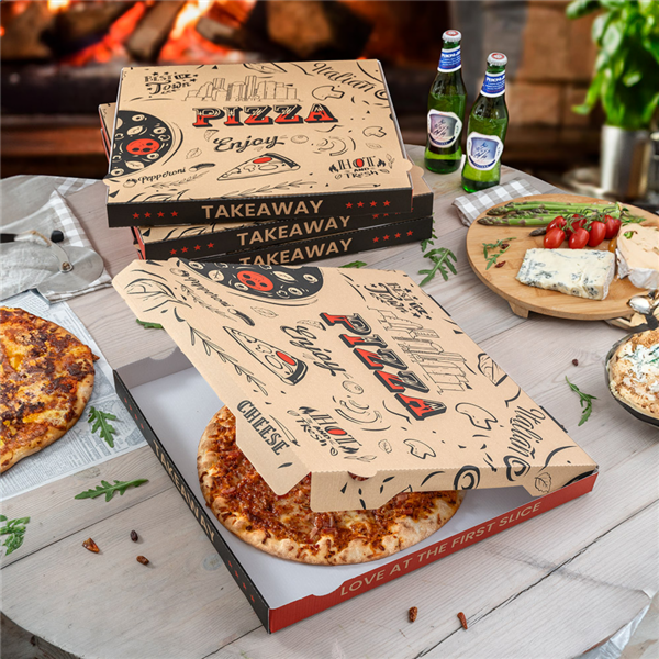 Garcia De Pou CAJAS DE PIZZA 'ENJOY PIZZA' 'THEPACK' 330 G/M2 40x40x3 8 CM NATURAL CARTÓN ONDULADO MICROCANAL (100 UNID.)