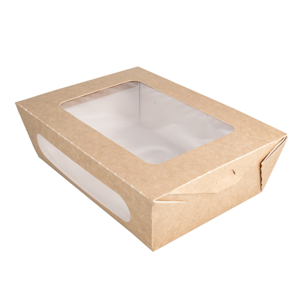 Garcia De Pou CAJAS PARA ENSALADA CON VENTANA 1200 ML - 40 Oz 391 G/M2 + PE 20 4x14 2x6 CM MARRÓN CARTONCILLO (200 UNID.)