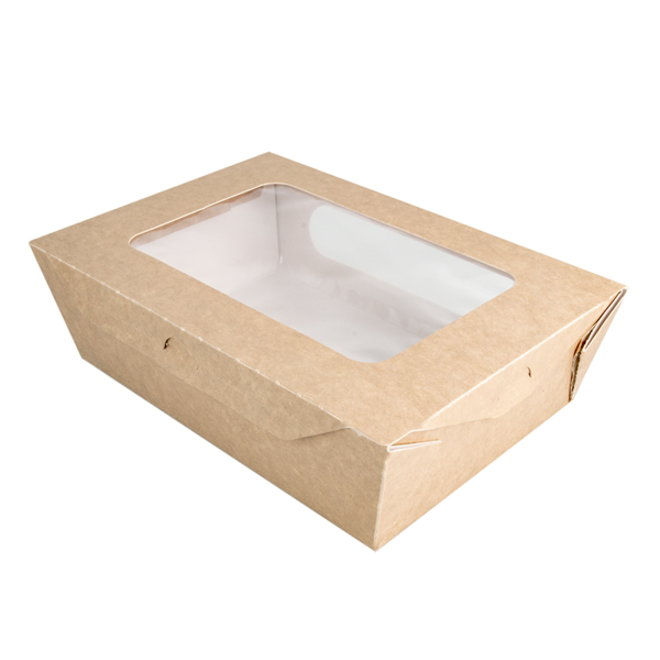 Garcia De Pou CAJAS PARA ENSALADA CON VENTANA 1200 ML - 40 Oz 391 G/M2 + PE 20 4x14 2x6 CM MARRÓN CARTONCILLO (200 UNID.)