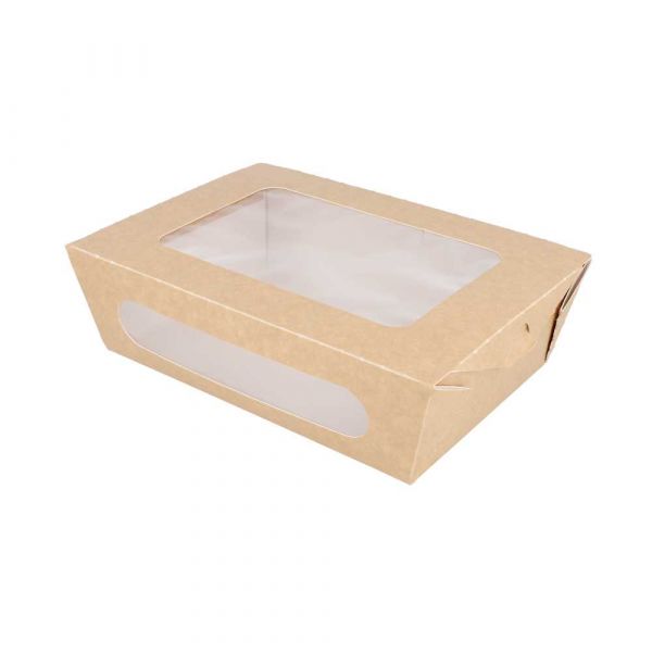 Garcia de pou CAJAS PARA ENSALADA CON VENTANA 1200 ML - 40 oz 391 G/M2 + PE 20 4x14 2x6 CM MARRÓN CARTONCILLO (200 UNID.)