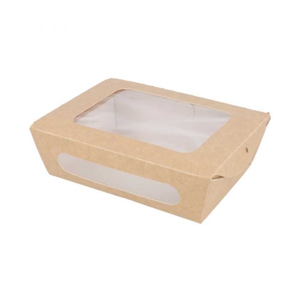 Garcia de pou CAJAS PARA ENSALADA CON VENTANA 700 ML - 23 3 oz 391 G/M2 + PE 16x12x5 CM MARRÓN CARTONCILLO (200 UNID.)