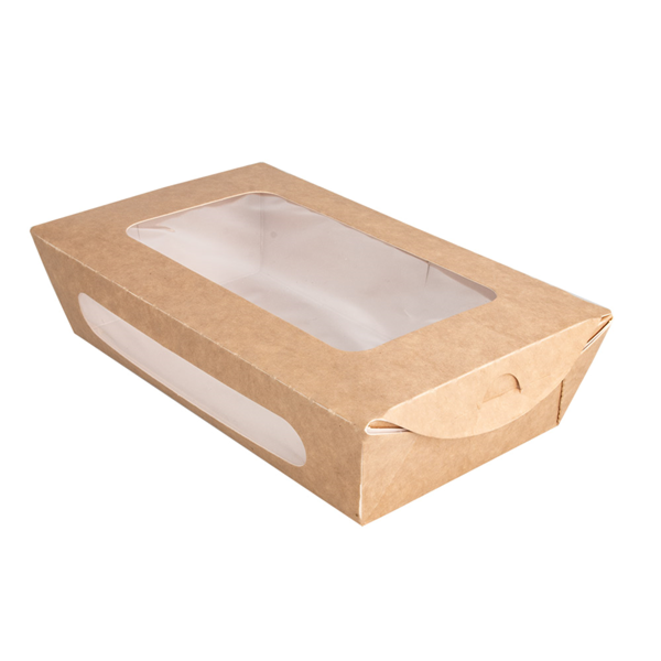 Garcia De Pou CAJAS PARA ENSALADA CON VENTANA 900 ML - 30 Oz 391 G/M2 + PE 20x12x5 CM MARRÓN CARTONCILLO (200 UNID.)