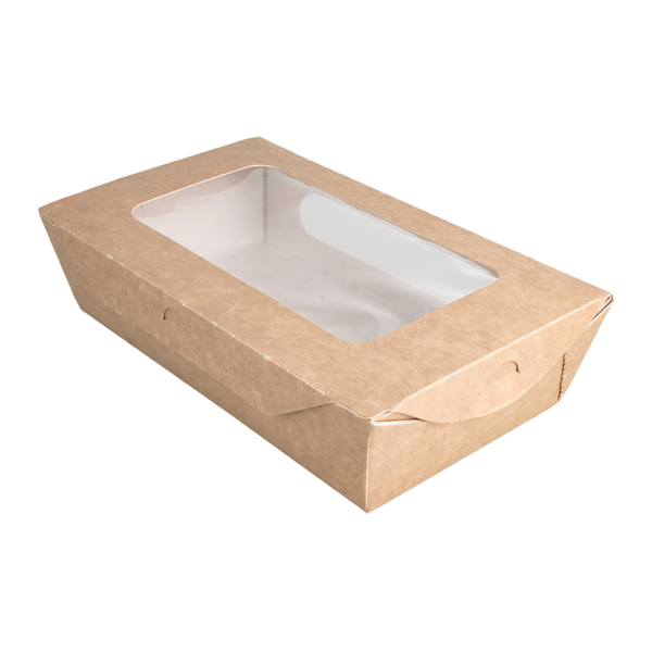 Garcia De Pou CAJAS PARA ENSALADA CON VENTANA 900 ML - 30 Oz 391 G/M2 + PE 20x12x5 CM MARRÓN CARTONCILLO (200 UNID.)