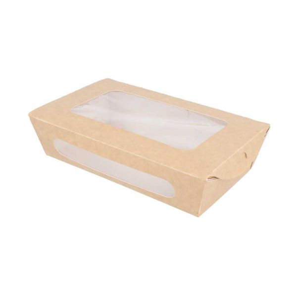 Garcia de pou CAJAS PARA ENSALADA CON VENTANA 900 ML - 30 oz 391 G/M2 + PE 20x12x5 CM MARRÓN CARTONCILLO (200 UNID.)
