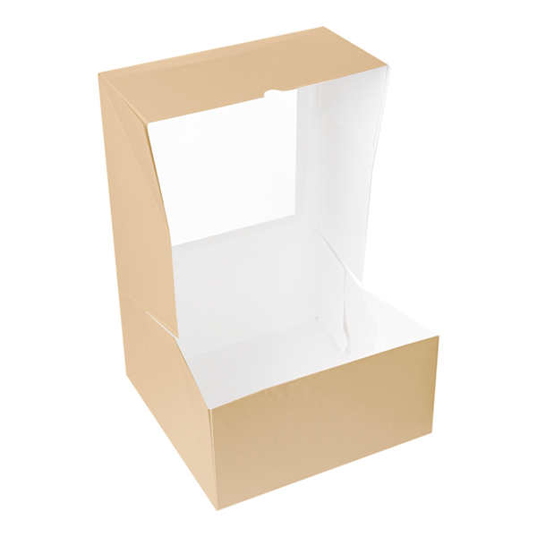 Garcia De Pou CAJAS PASTELERÍA CON VENTANA 'THEPACK' 240 G/M2 + OPP 24x24x12 CM NATURAL CARTÓN ONDULADO NANO-MICRO (100 UNID.)