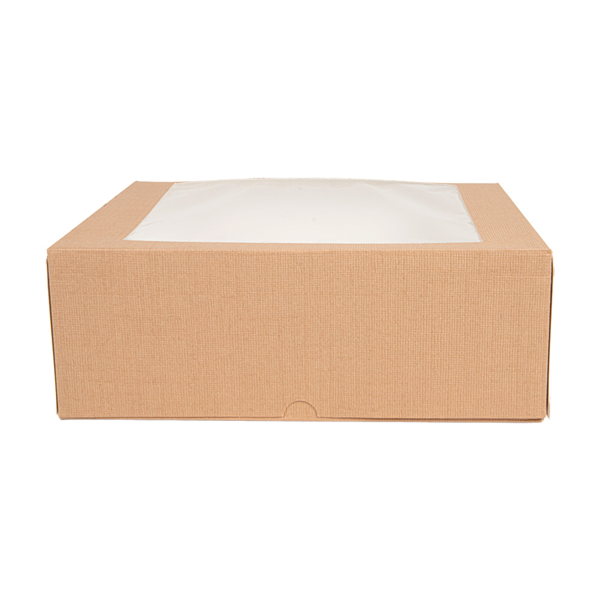 Garcia De Pou CAJAS PASTELERÍA CON VENTANA 'THEPACK' 240 G/M2 + OPP 28x28x10 CM NATURAL CARTÓN ONDULADO NANO-MICRO (100 UNID.)