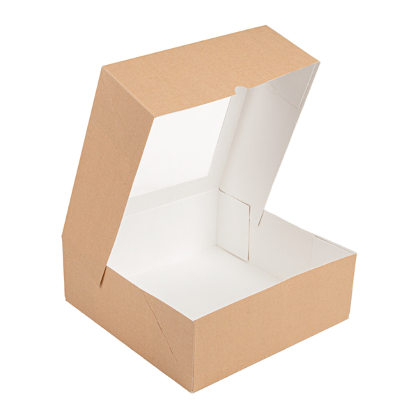 Garcia De Pou CAJAS PASTELERÍA CON VENTANA 'THEPACK' 240 G/M2 + OPP 28x28x10 CM NATURAL CARTÓN ONDULADO NANO-MICRO (100 UNID.)