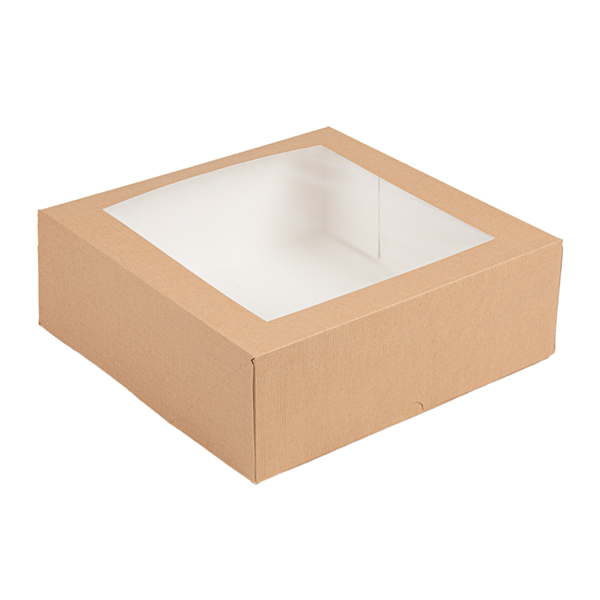 Garcia de pou CAJAS PASTELERÍA CON VENTANA 'THEPACK' 240 G/M2 + OPP 28x28x10 CM NATURAL CARTÓN ONDULADO NANO-MICRO (100 UNID.)